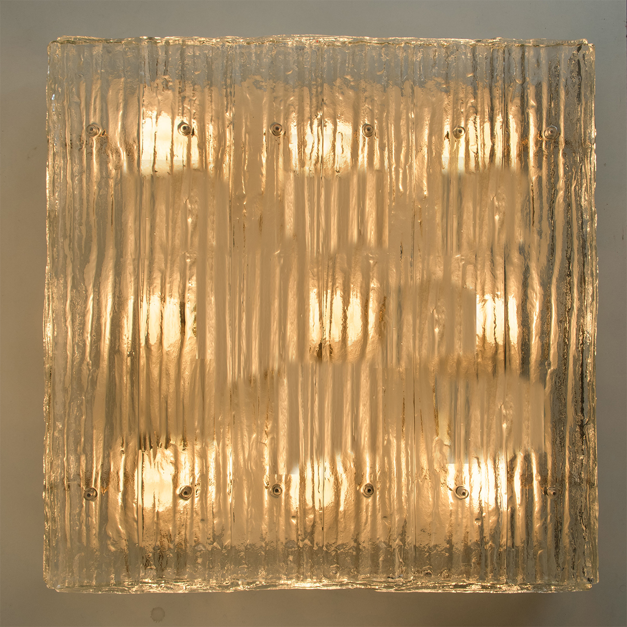 Extra Large Textured Glass Square Flush Mount by Kalmar, Austria 1960