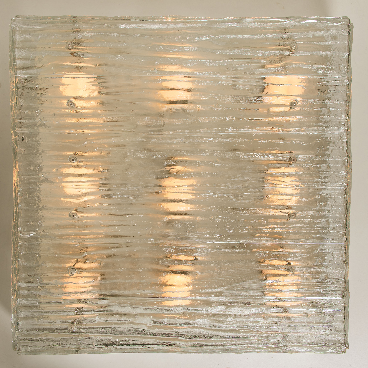 Extra Large Textured Glass Square Flush Mount by Kalmar, Austria 1960