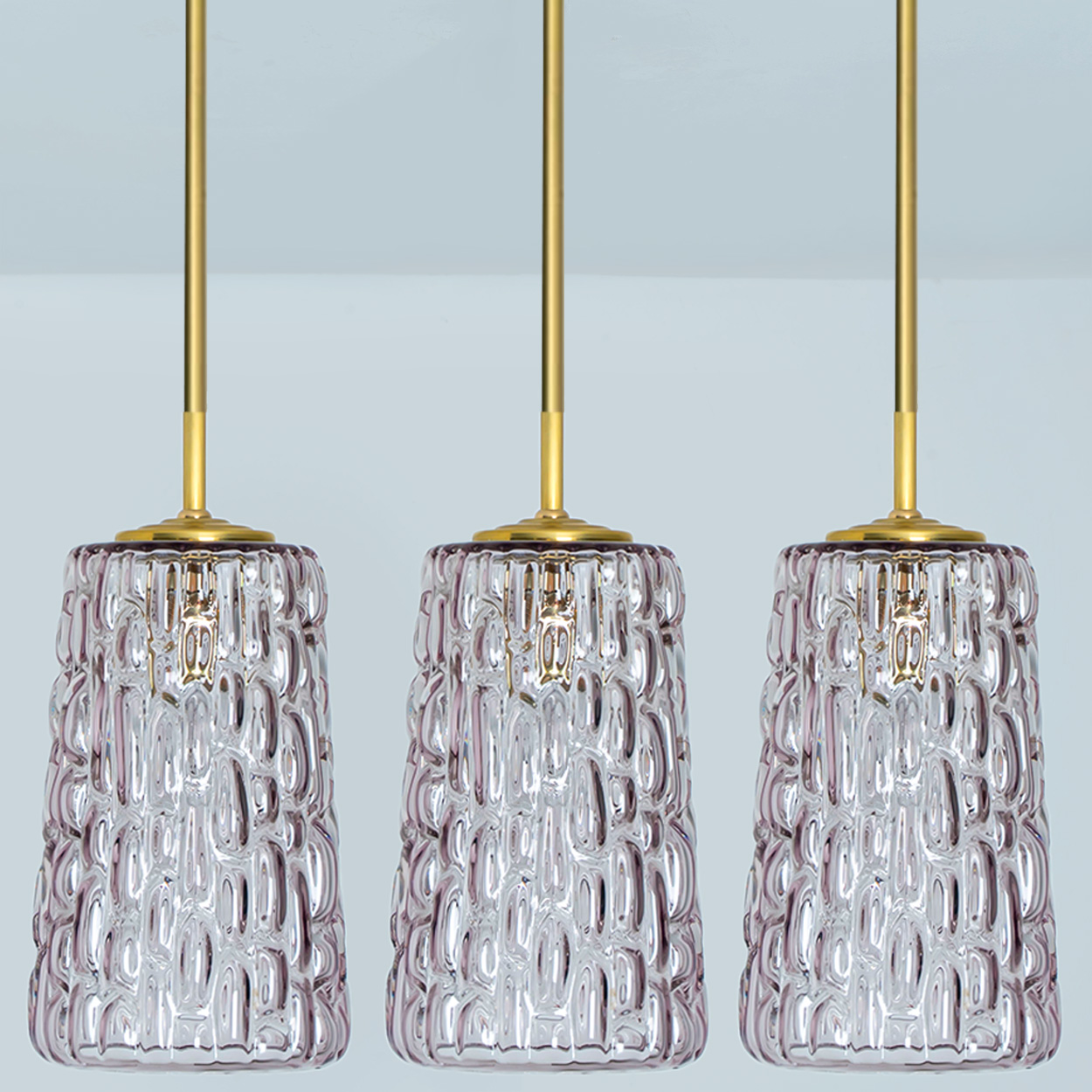 Several Purple Glass Pendant Lights in Style of Kalmar, 1950s