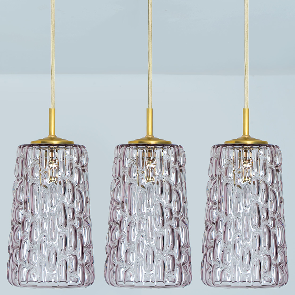 Several Purple Glass Pendant Lights in Style of Kalmar, 1950s