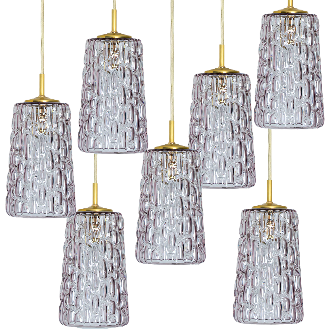 Several Purple Glass Pendant Lights in Style of Kalmar, 1950s