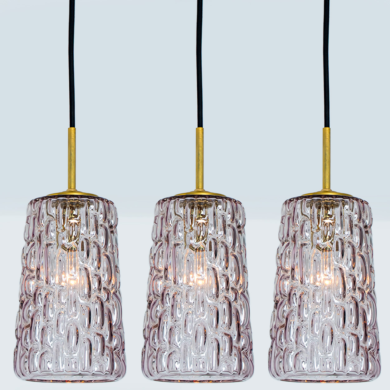 Several Purple Glass Pendant Lights in Style of Kalmar, 1950s