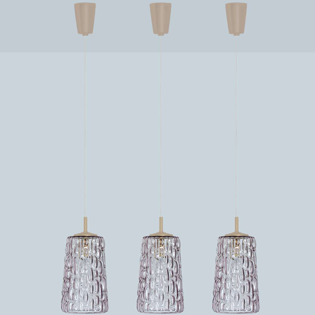 Several Purple Glass Pendant Lights in Style of Kalmar, 1950s