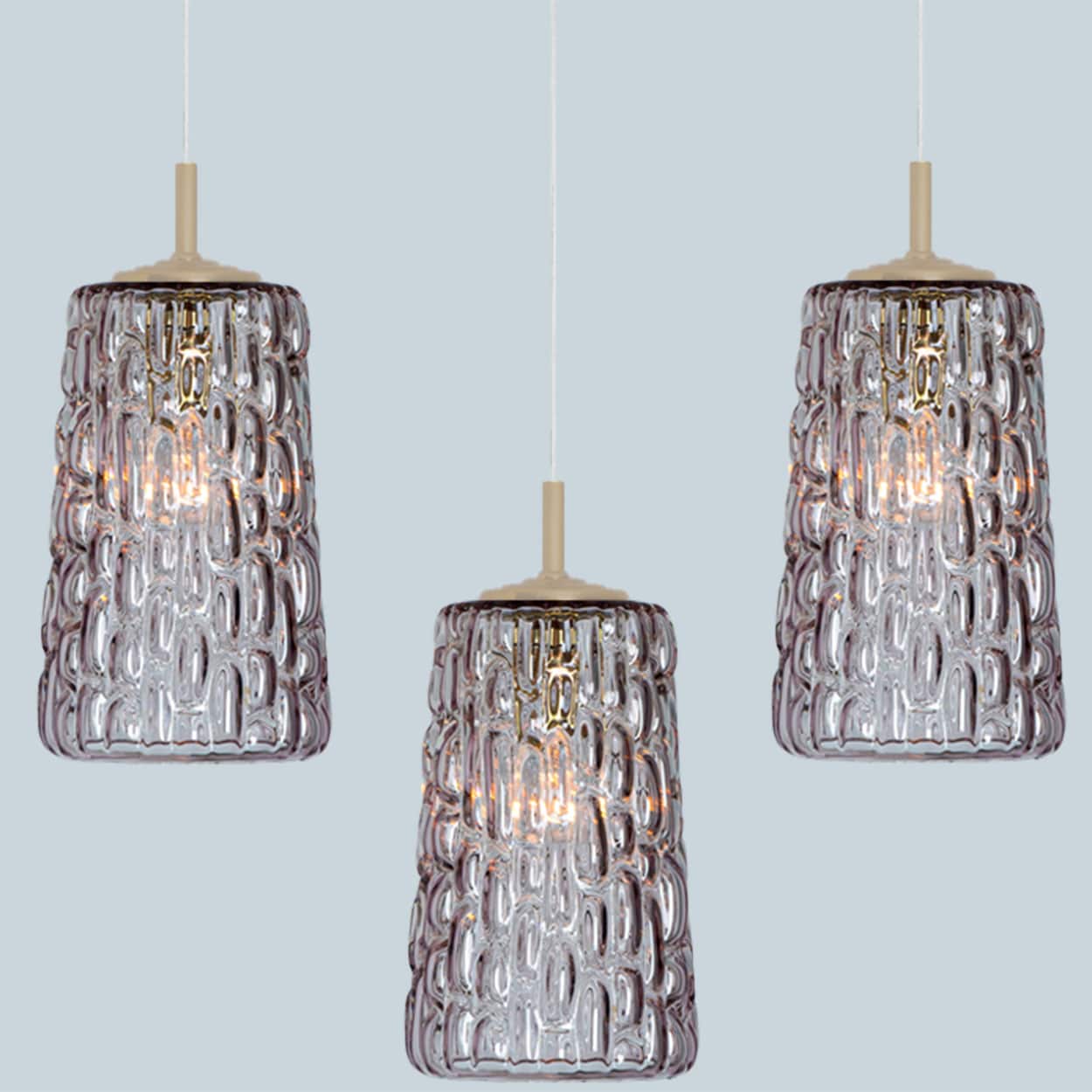 Several Purple Glass Pendant Lights in Style of Kalmar, 1950s