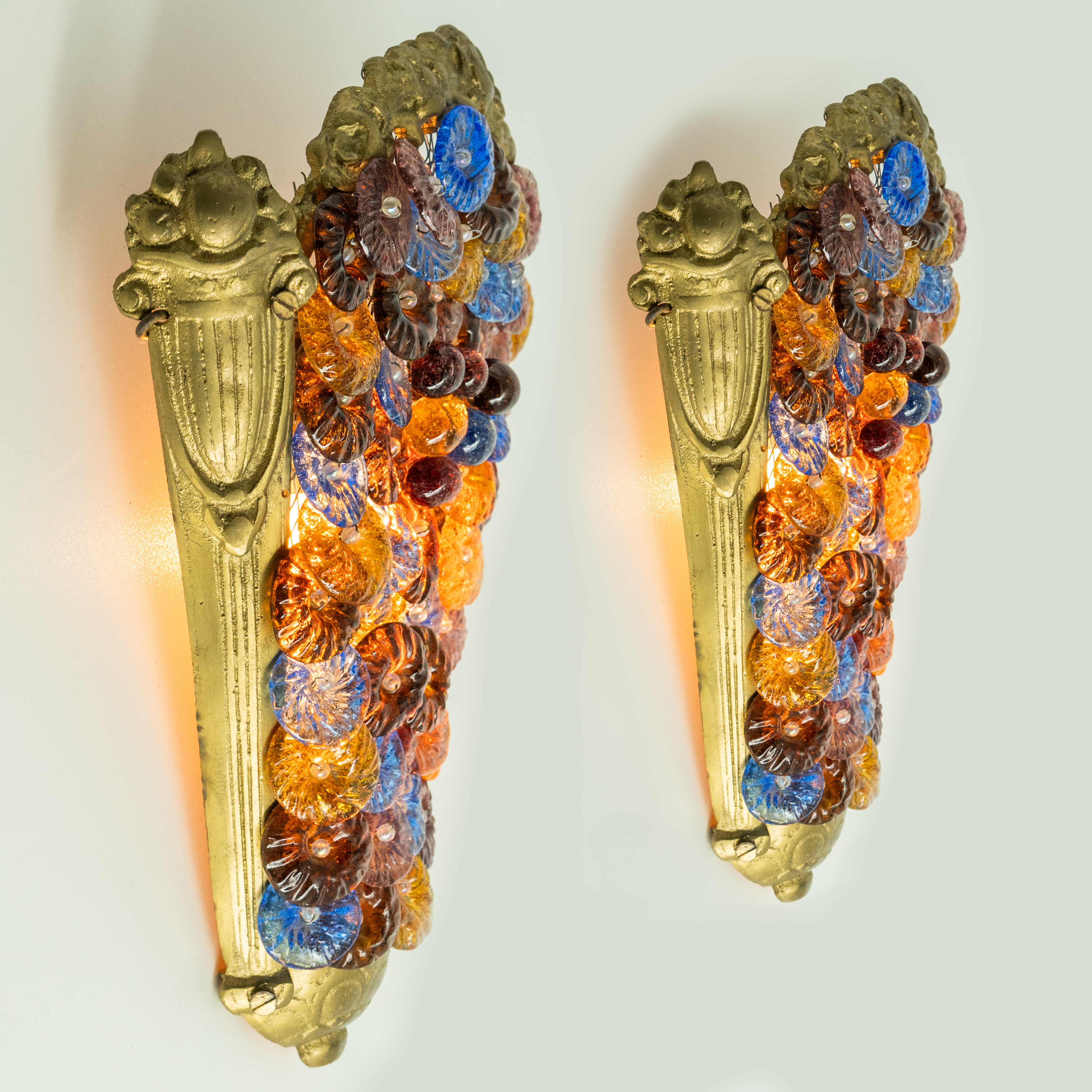 Pair of Multicolor Floral Murano Glass Wall Lights, Italy 1960