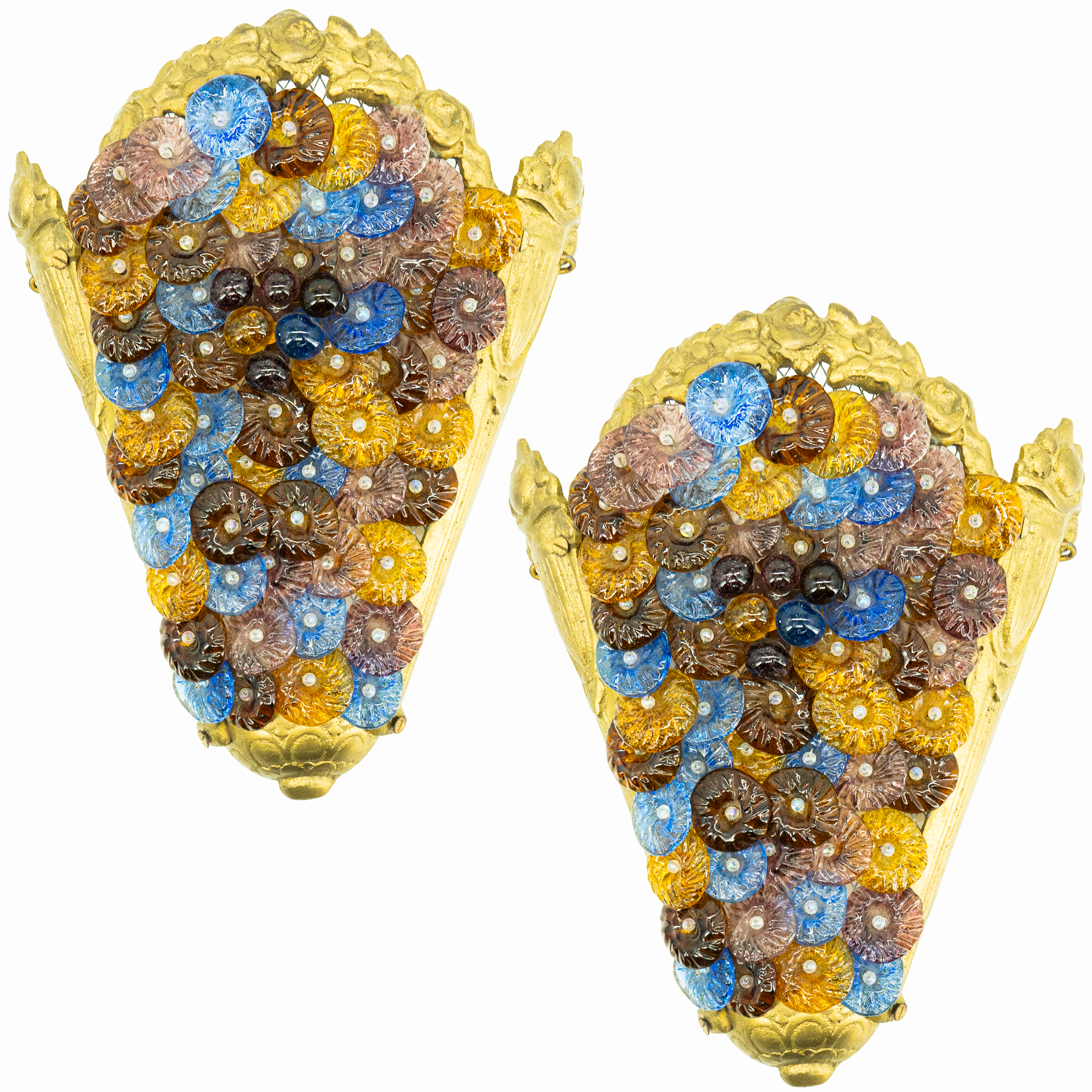 Pair of Multicolor Floral Murano Glass Wall Lights, Italy 1960