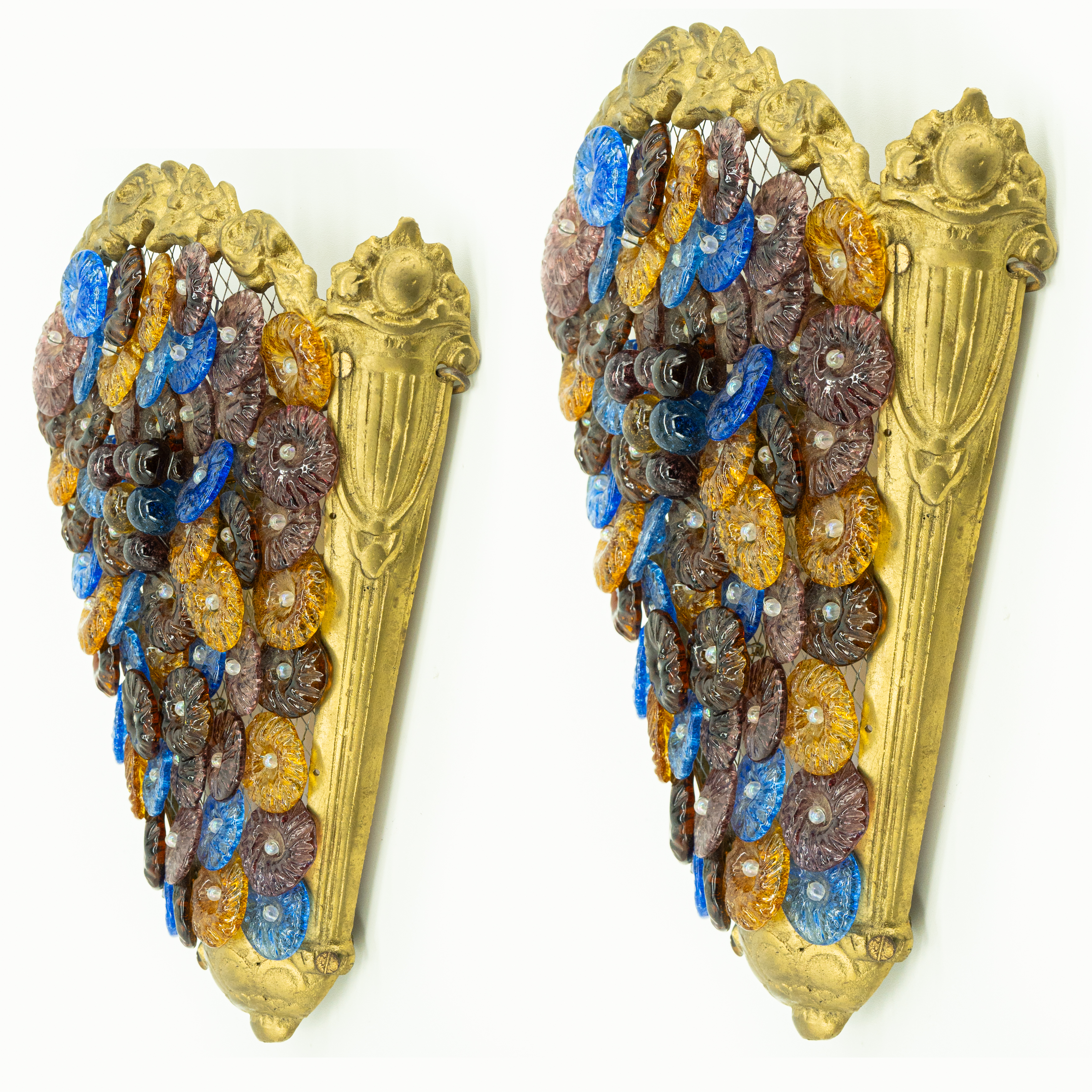 Pair of Multicolor Floral Murano Glass Wall Lights, Italy 1960