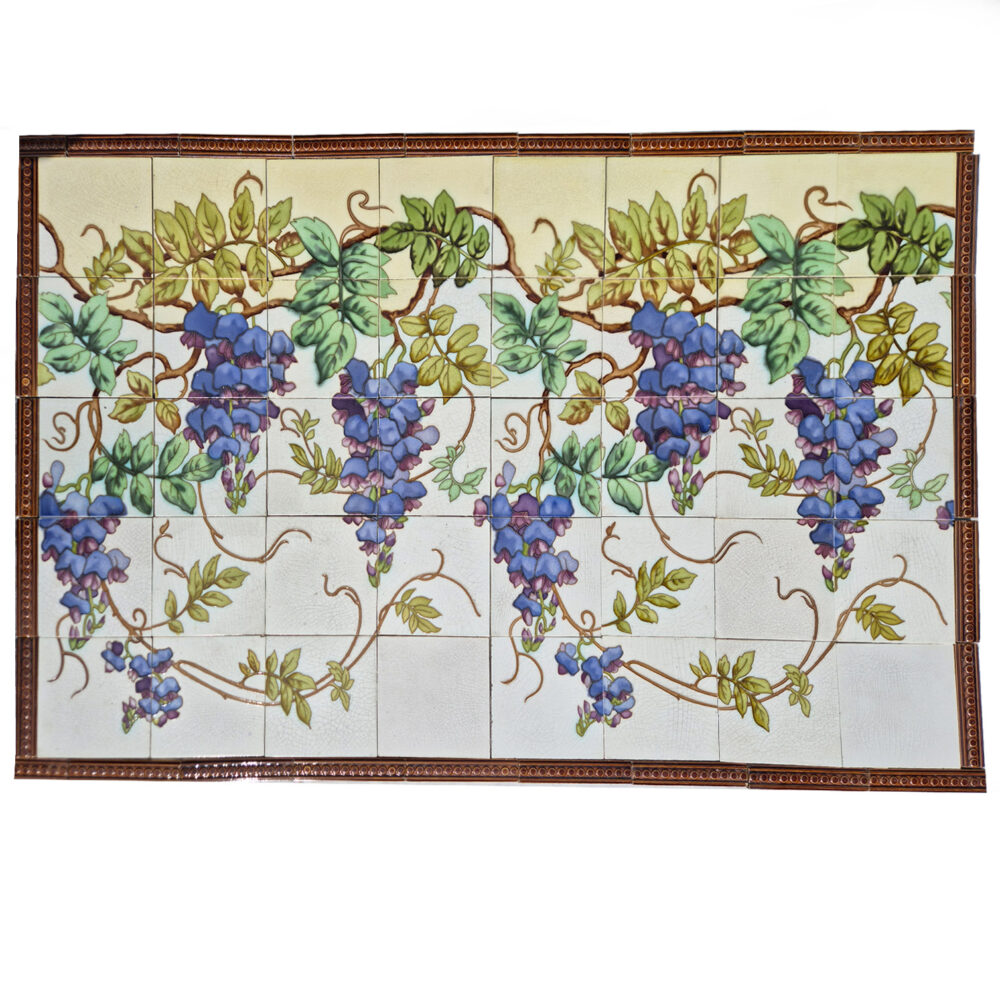 Exquise Large Panel Of Art Nouveau Glazed Relief Tiles by Gilliot, circa 1920