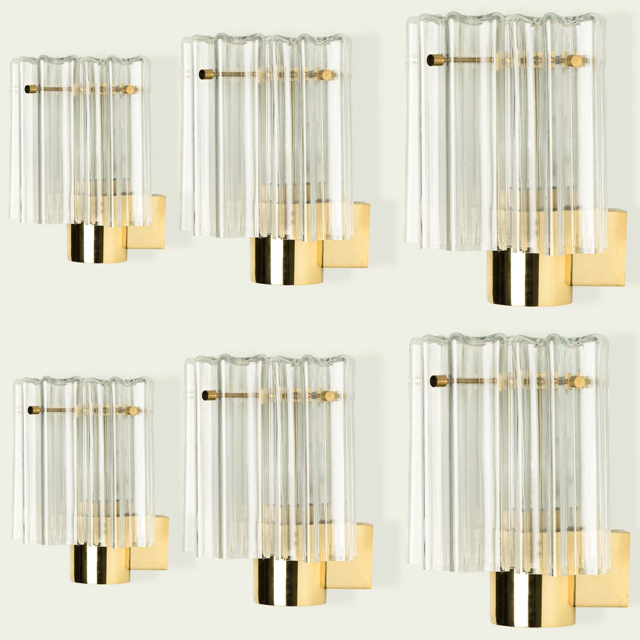 Several Brass & Glass Wall Lights Hillebrand Germany, 1960s