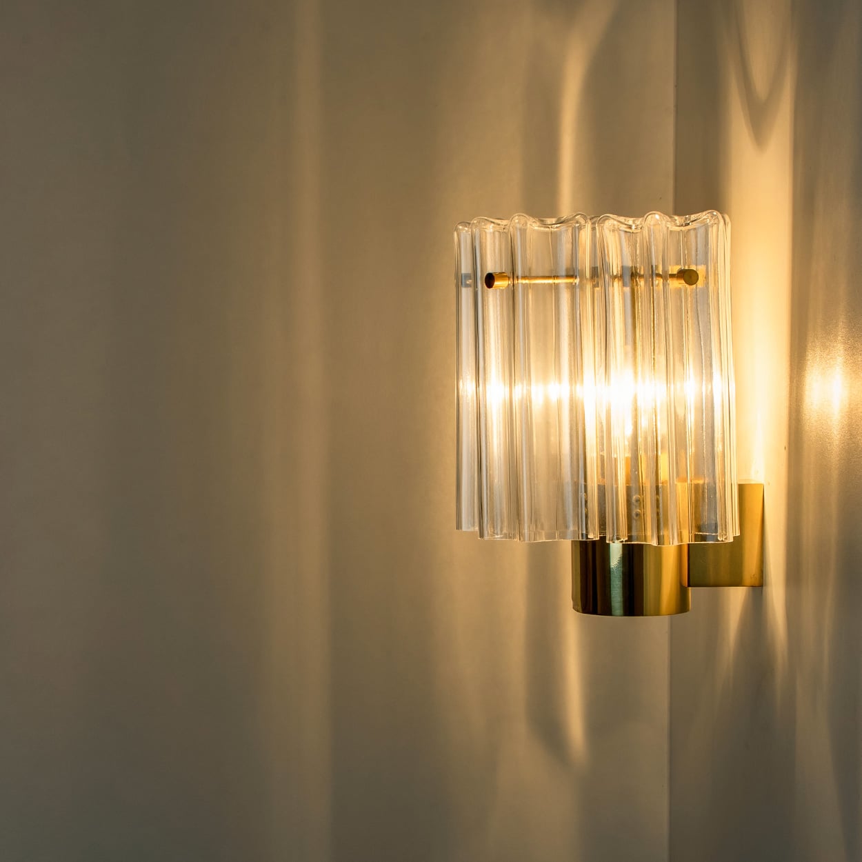 Several Brass & Glass Wall Lights Hillebrand Germany, 1960s