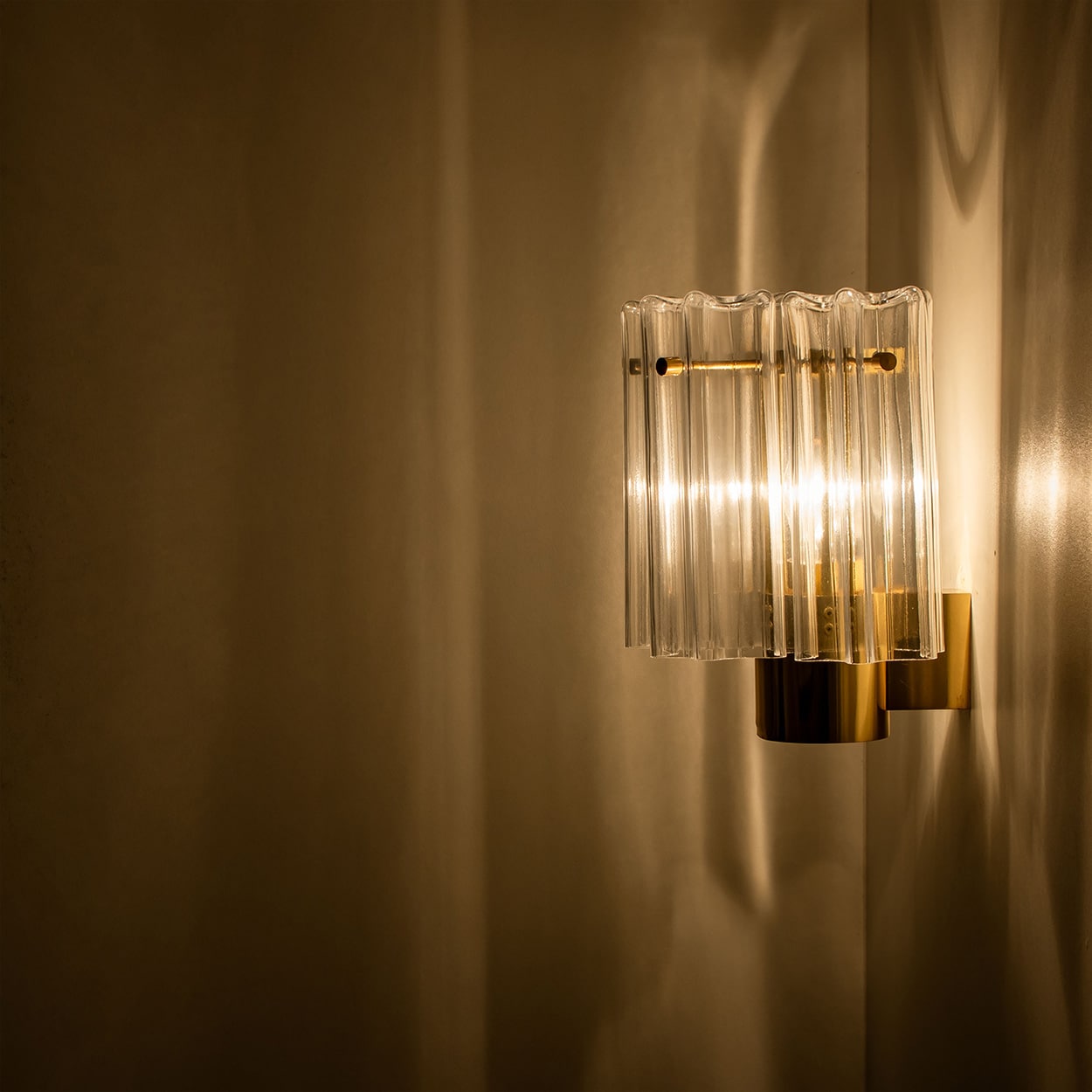 Several Brass & Glass Wall Lights Hillebrand Germany, 1960s