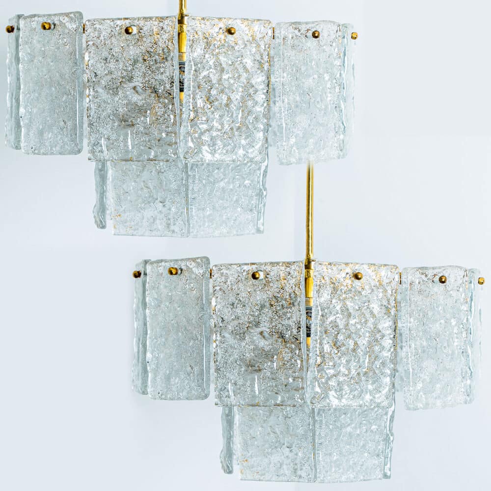 1 of the 2 Glass and Brass Light Fixtures by Hillebrand, 1960s