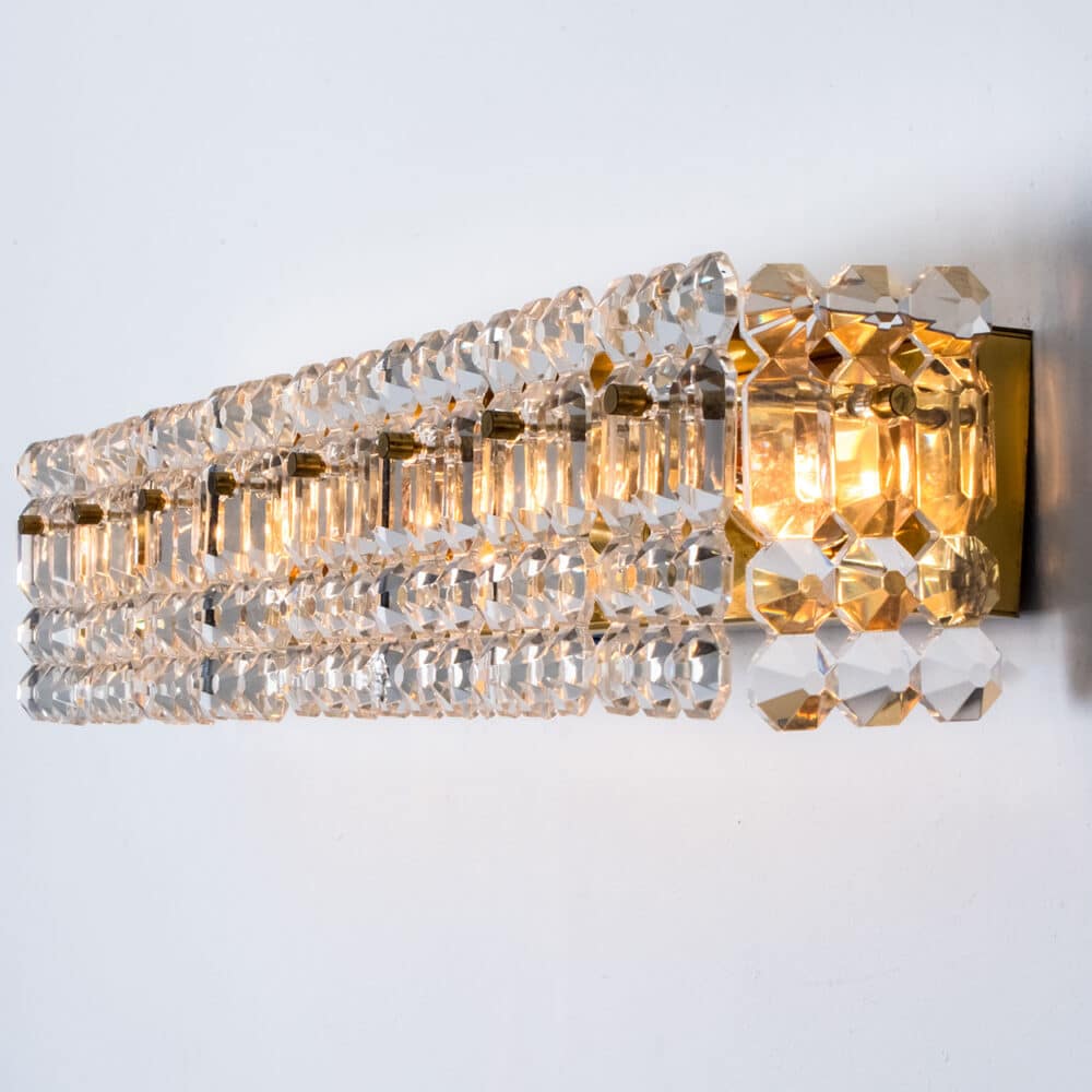 Large W (23,6") Crystal Glass and Brass Wall Light by Kinkeldey, 1970s