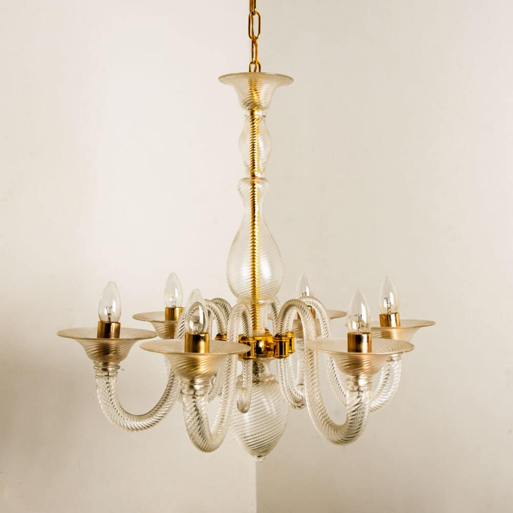 Stunning Barovier & Toso Murano Glass Chandelier 6 arms, Italy 1990