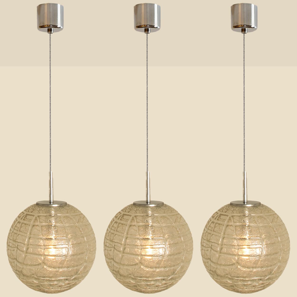 1 of the 3 Murano Clear Glass Pendant Lights, 1960s