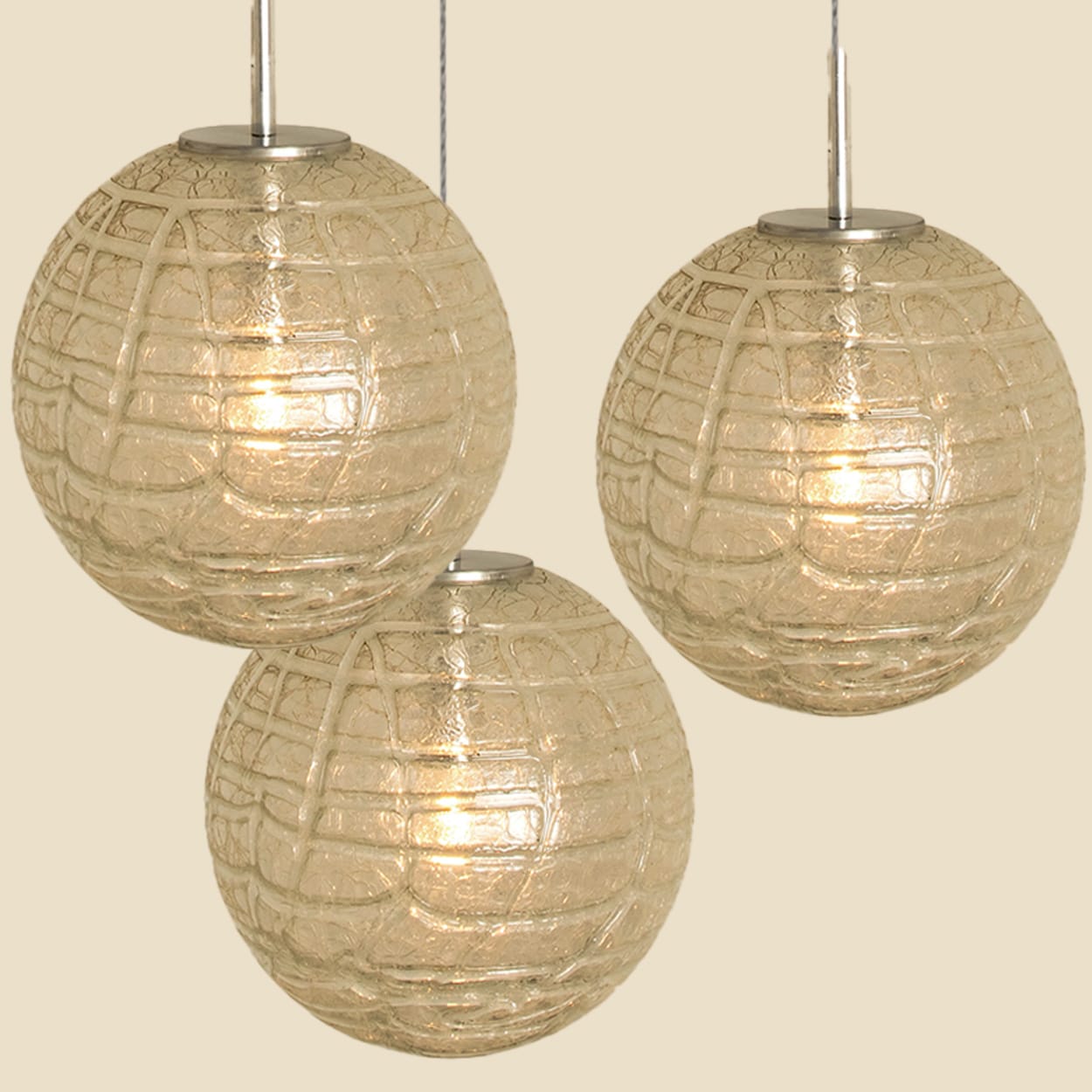 1 of the 3 Murano Clear Glass Pendant Lights, 1960s