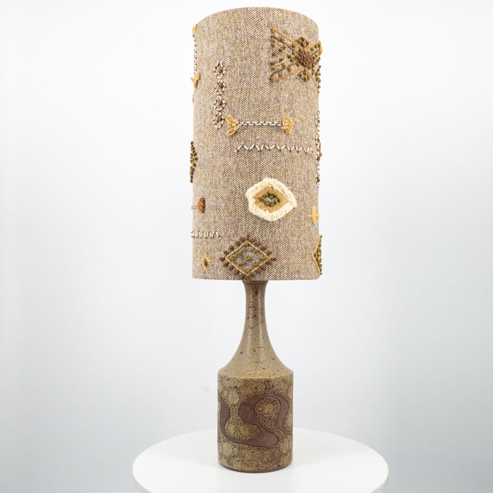 XXL Ceramic Table Lamp by Mette Stiil with Custom Lampshade, Denmark 1960