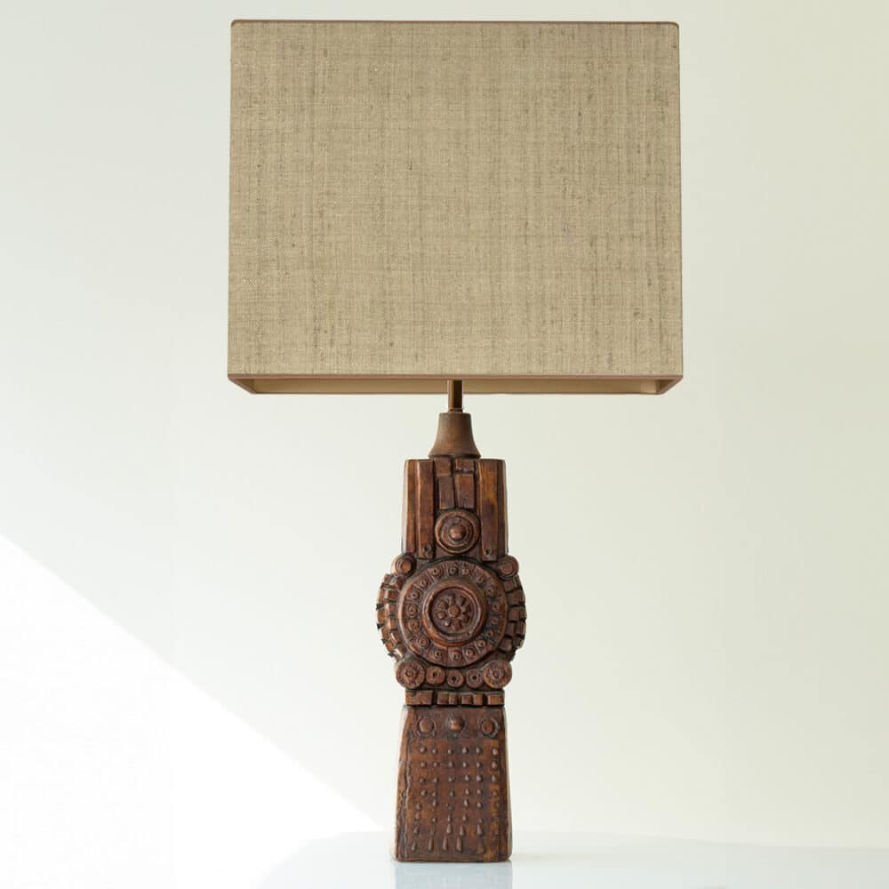 XL Ceramic Table Lamp by R Rooke, Custom Made Lampshade by R. Houben, 1960