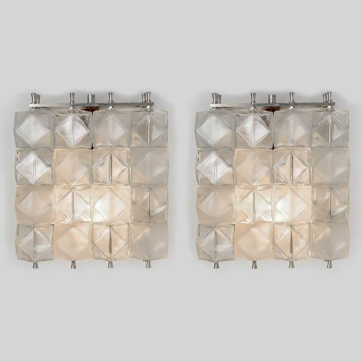 Several Filvem Voghera Crystal and Nickel Plated Wall Lamps