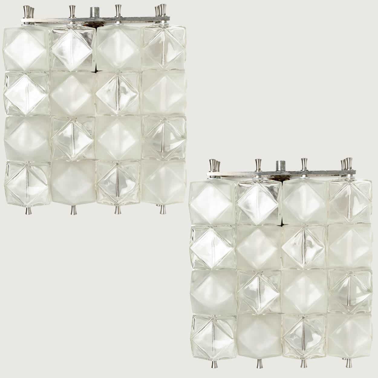 Several Filvem Voghera Crystal and Nickel Plated Wall Lamps