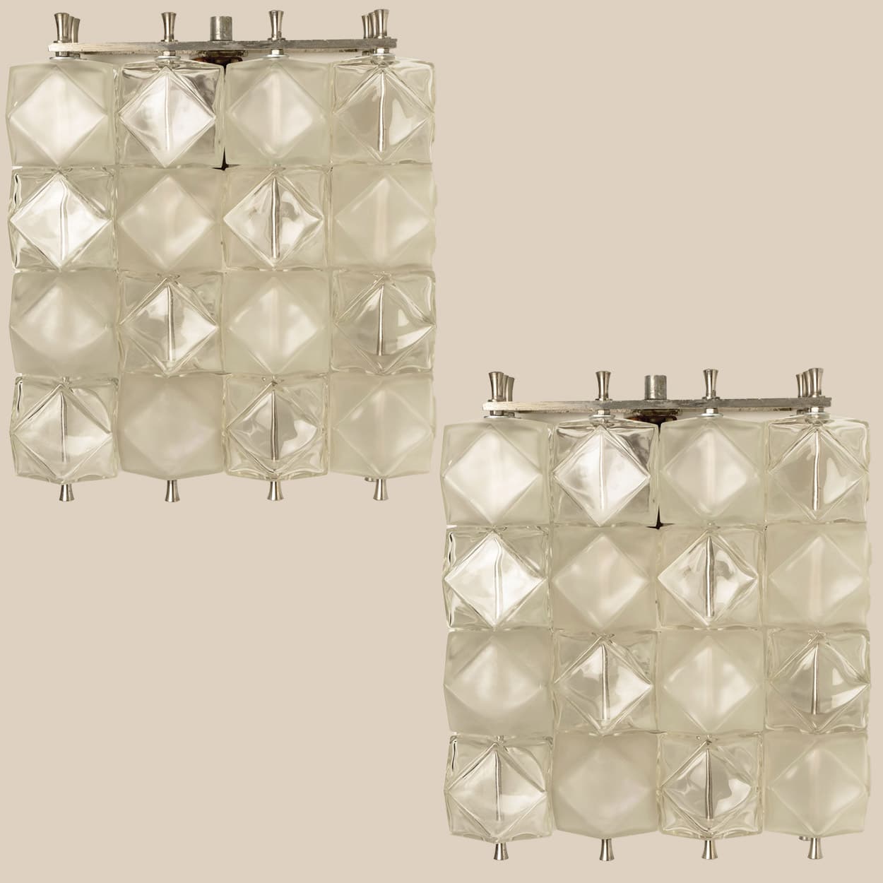 Several  Filvem Voghera Crystal and Nickel Plated Wall Lamps