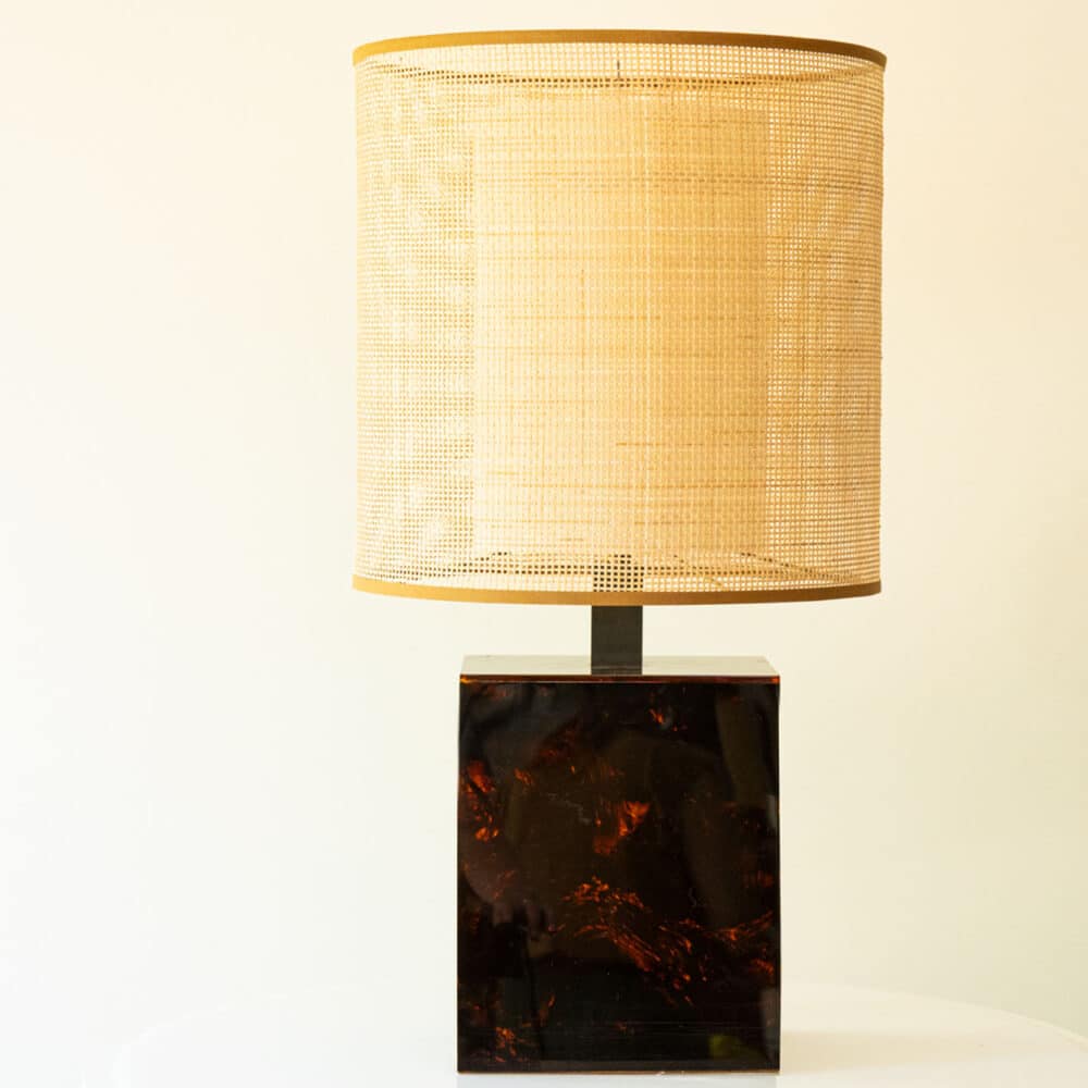 Square Tortoise Patterned Glass Table Lamp, Lampshade by R. Houben