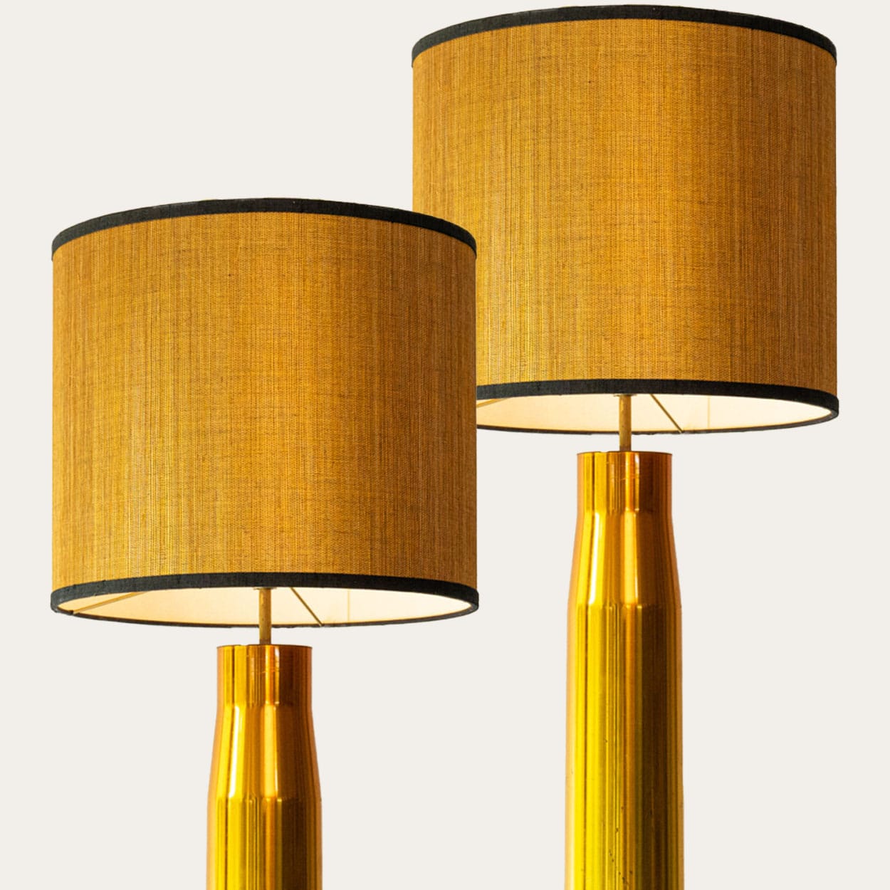 Pair of Bitossi Ceramic FLoor Table Lamps, Silk Lampshade by R. Houben