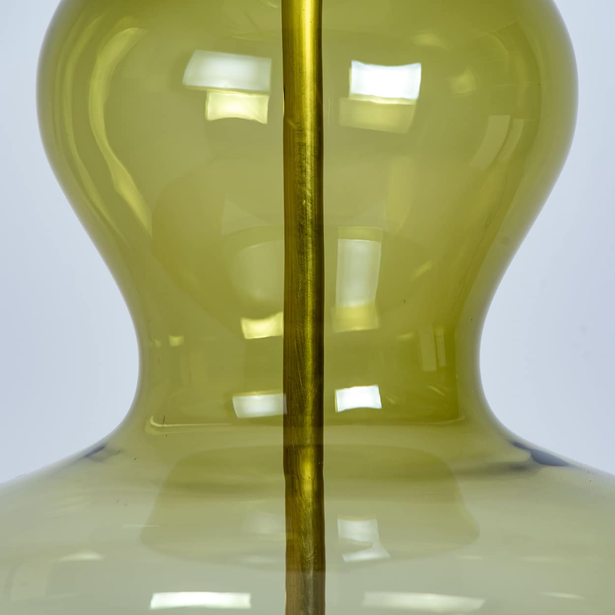 1 of the 6 XL Green Glass Table Lamps, Custom Silk Lamp Shades by R. Houben