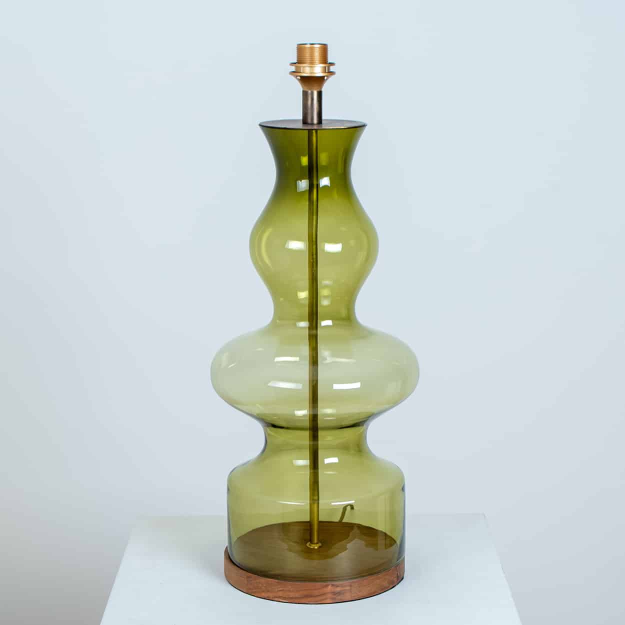 1 of the 6 XL Green Glass Table Lamps, Custom Silk Lamp Shades by R. Houben