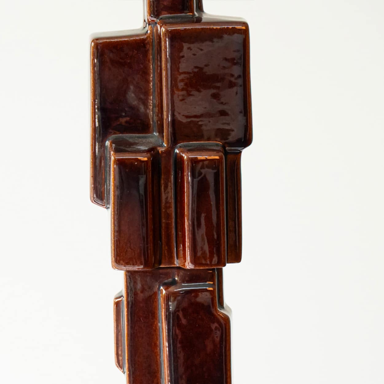 XXL Dark Brown Brutalist Ceramic Floor Lamp, Custom Made Lampshade by R. Houben