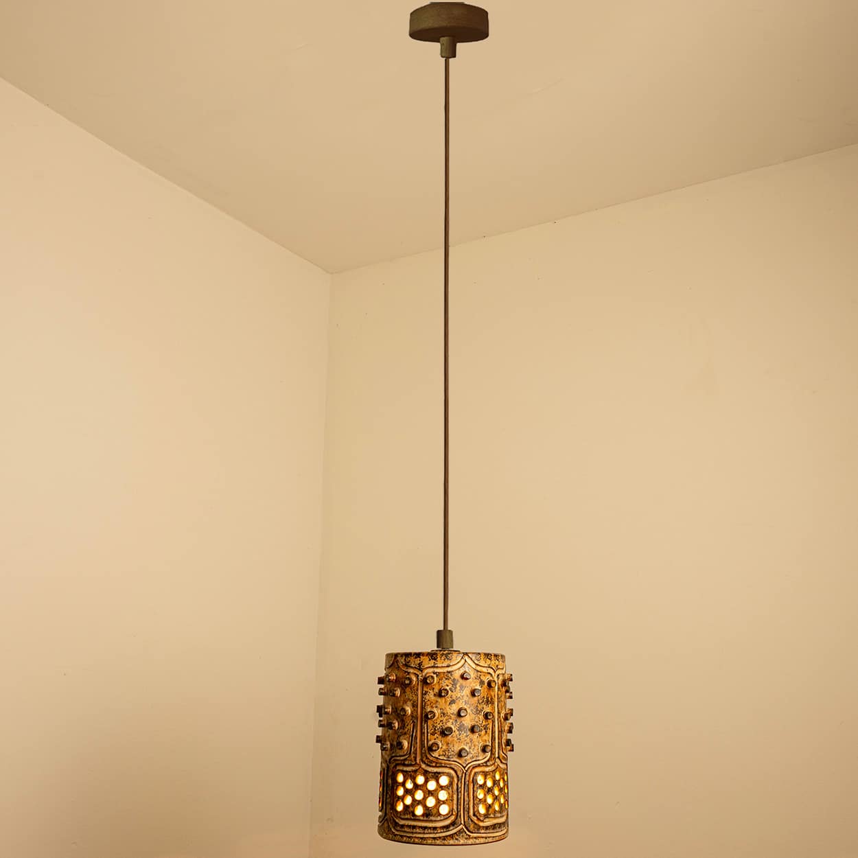 1 of the 3 Ceramic Brown Pendants, Denmark 1960