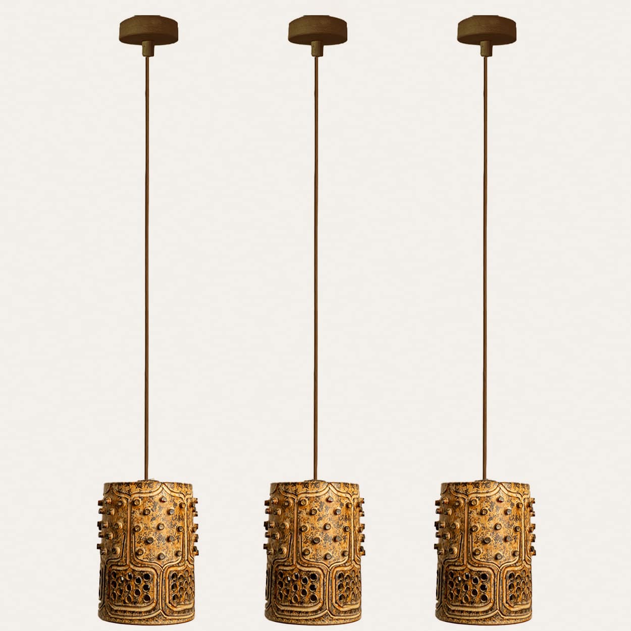 1 of the 3 Ceramic Brown Pendants, Denmark 1960