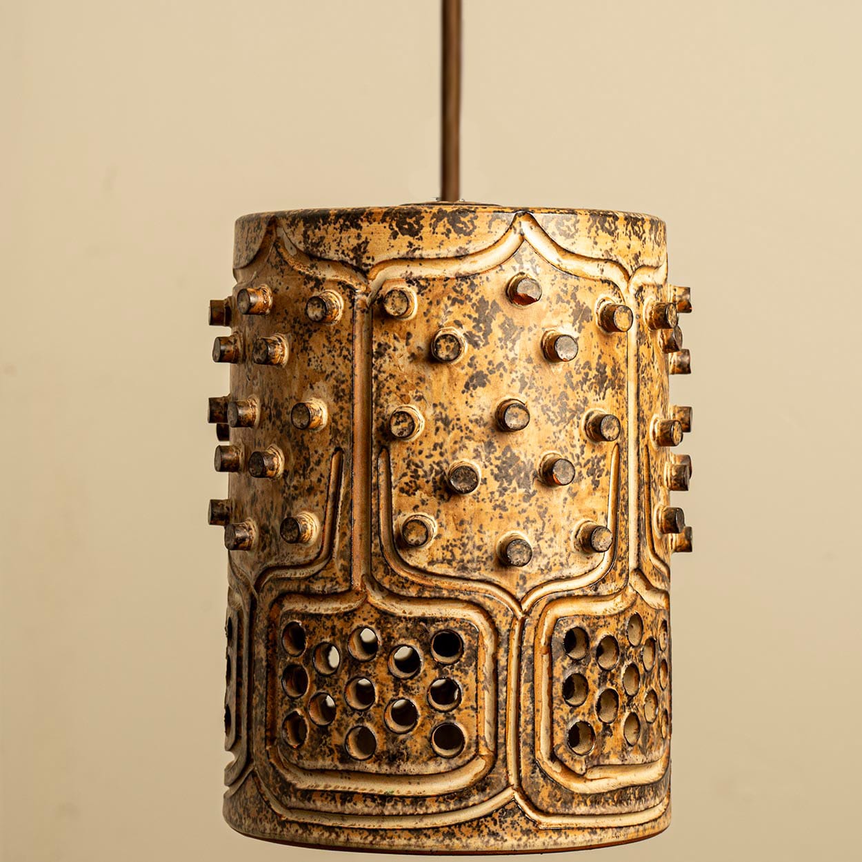 1 of the 3 Ceramic Brown Pendants, Denmark 1960