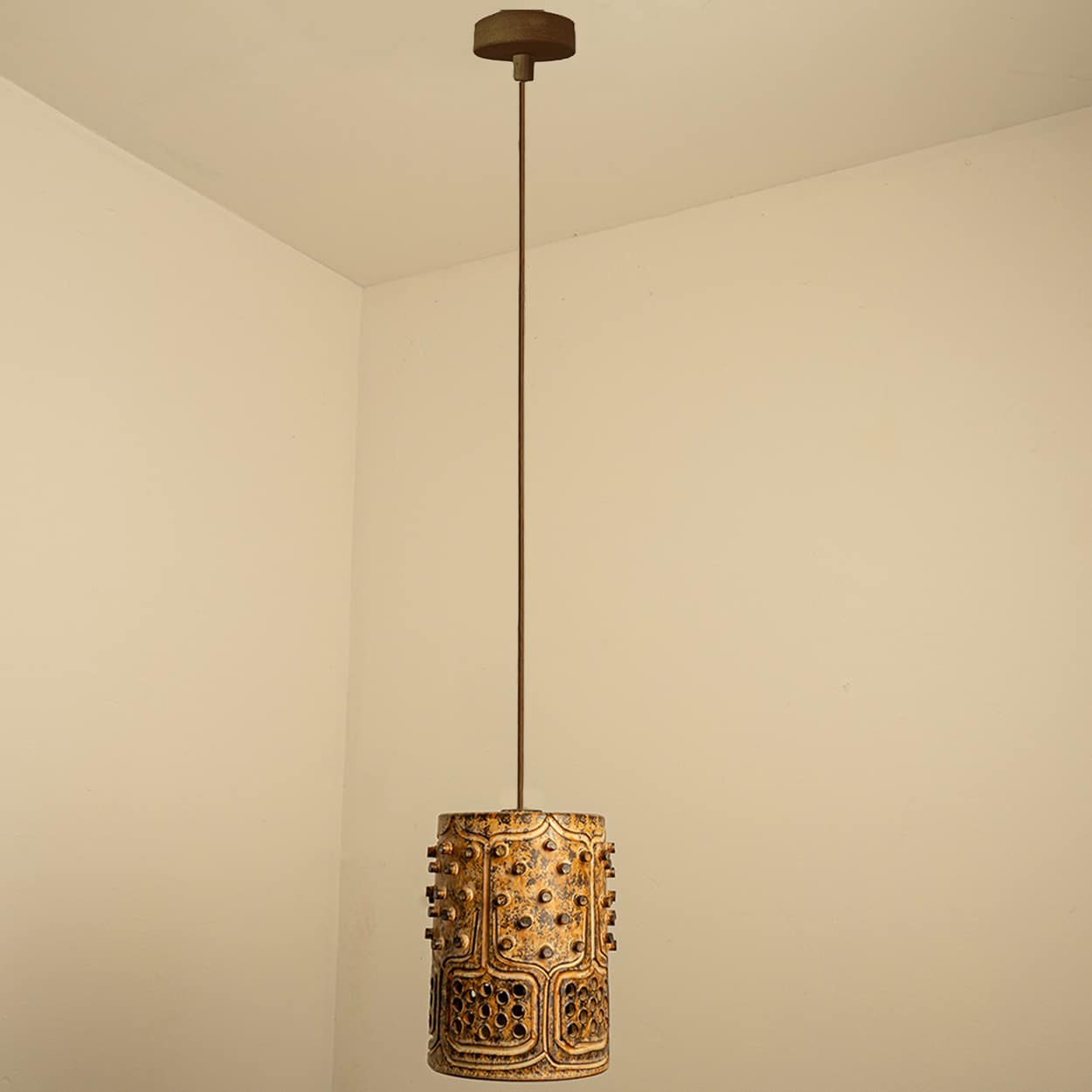 1 of the 3 Ceramic Brown Pendants, Denmark 1960