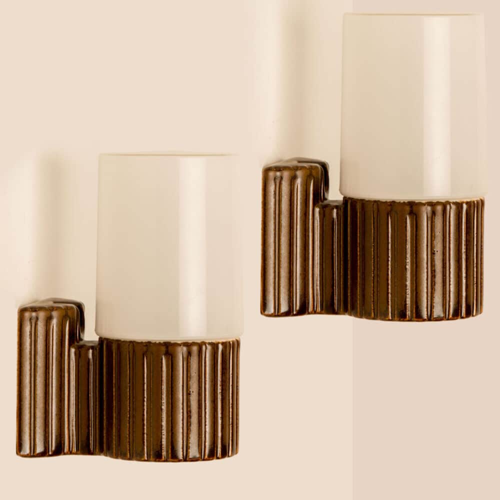 Pair of Brown Ceramic and Glass Wall Light, Sigvard Bernadotte, 1970