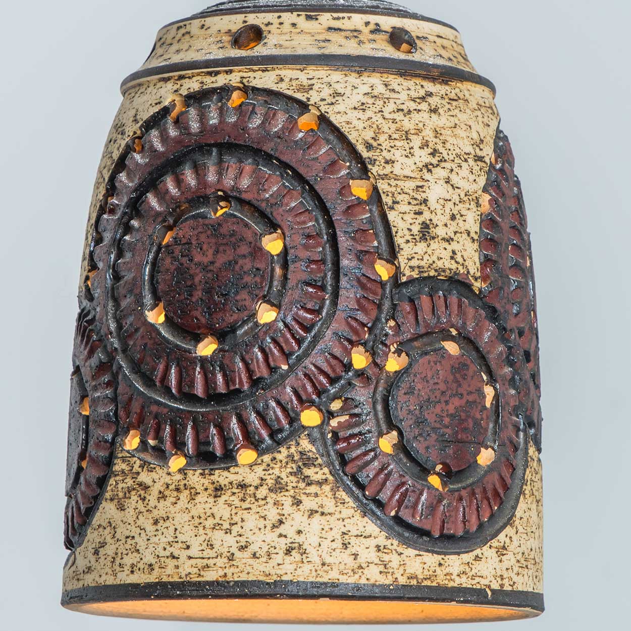 1 of the 2 Burgundy Beige Ceramic Pendants, Denmark, 1960s