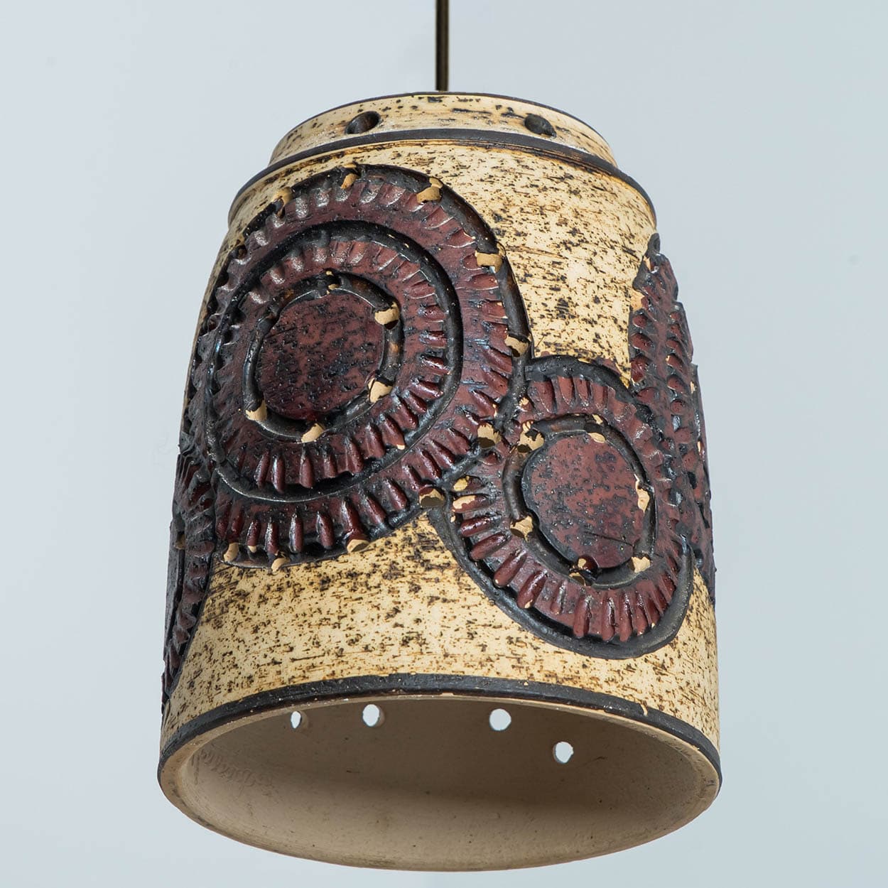 1 of the 2 Burgundy Beige Ceramic Pendants, Denmark, 1960s