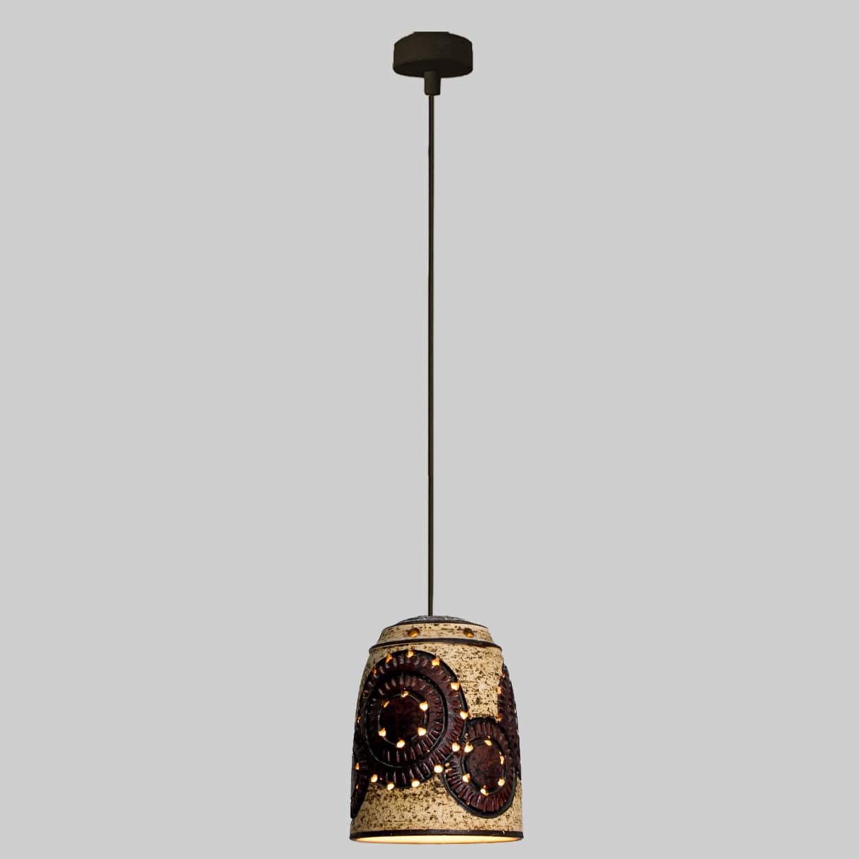 1 of the 2 Burgundy Beige Ceramic Pendants, Denmark, 1960s