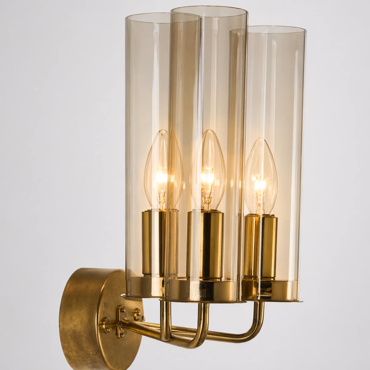 Pair of Brass and Amber Glass Wall Lights by Jakobsson, 1960