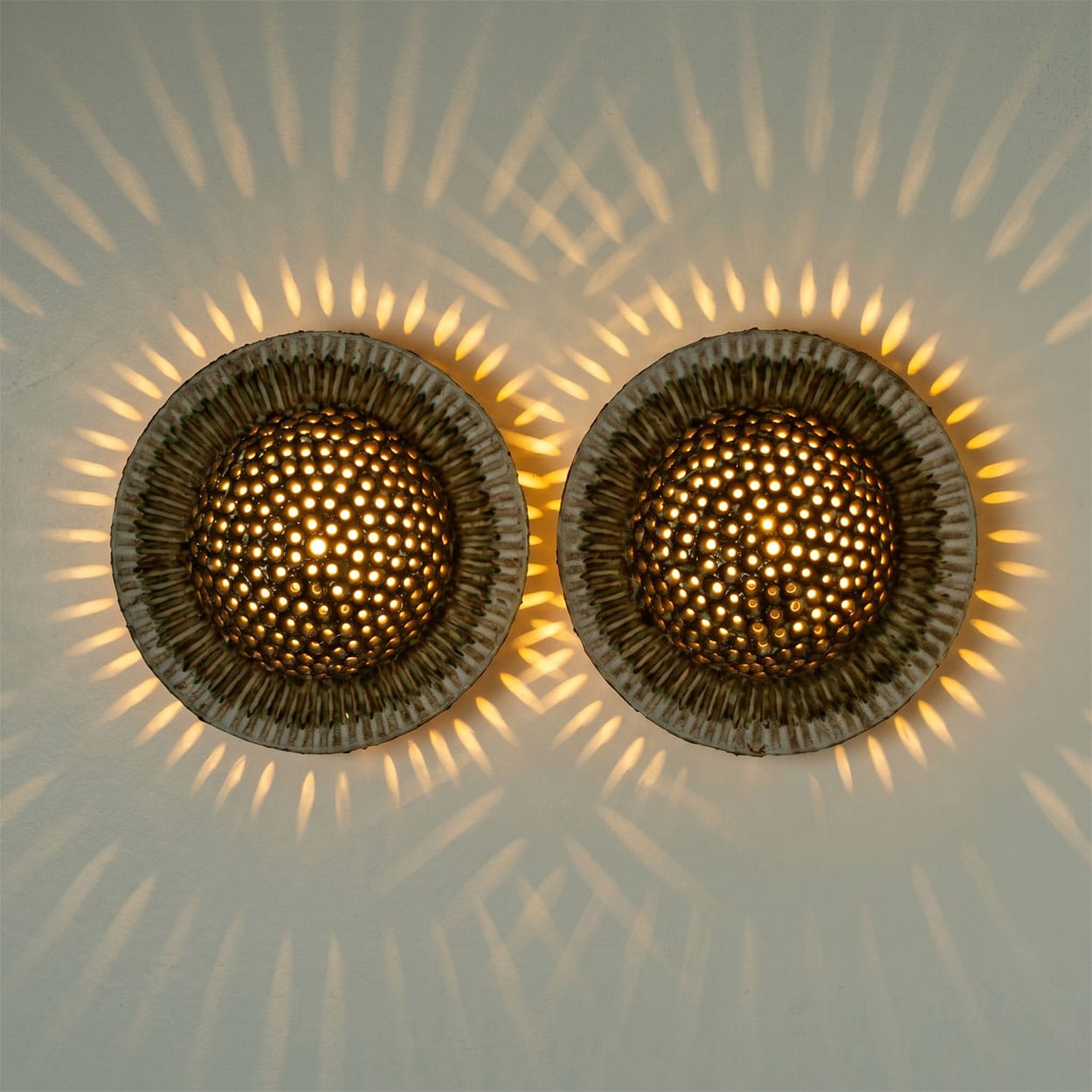 1 of the 2 Beautiful Round Ceramic Wall Lights in the style of Axella, Denmark