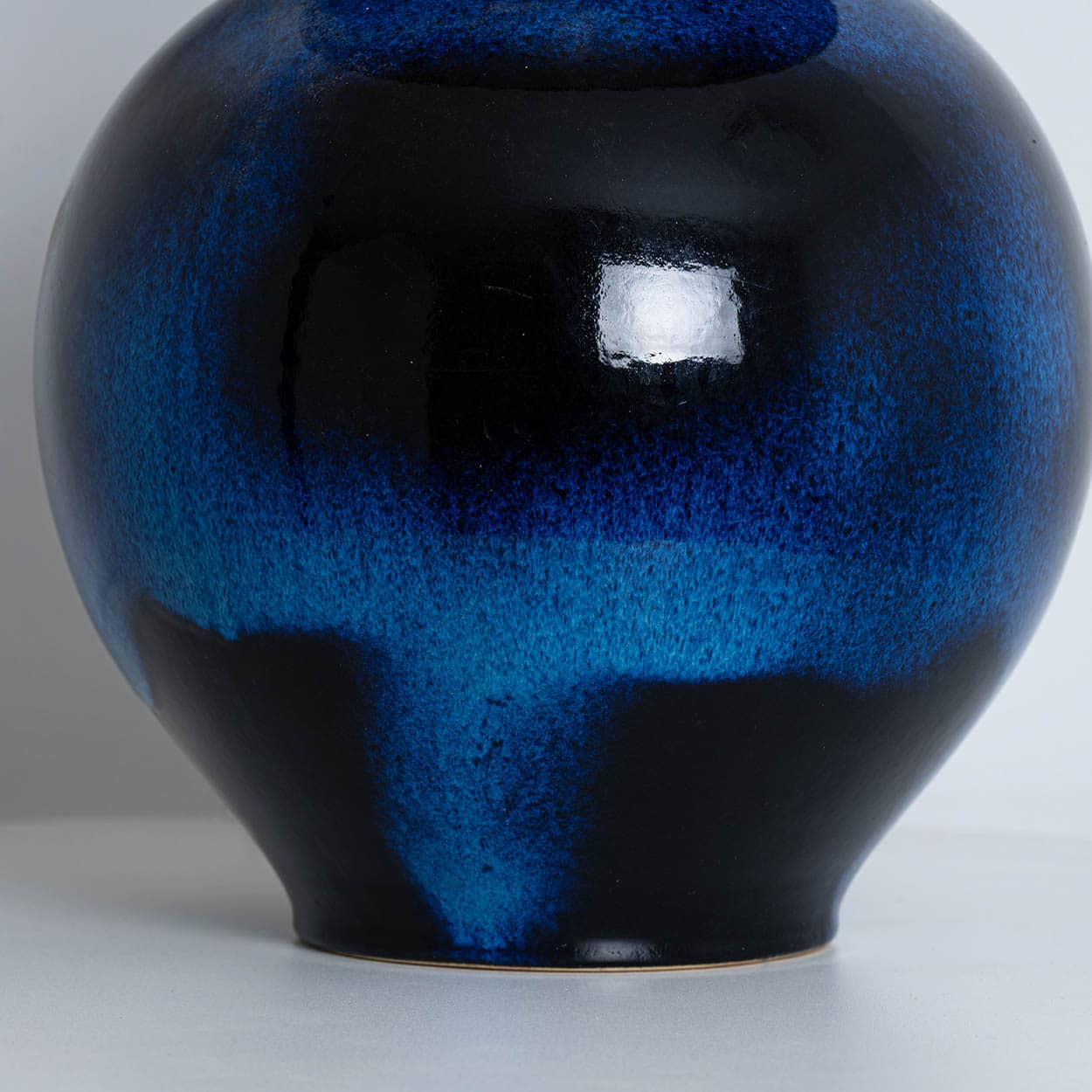 XL Ceramic Floor Table Lamp Cobalt Blue, Multicolor Silk Lampshade by R. Houben