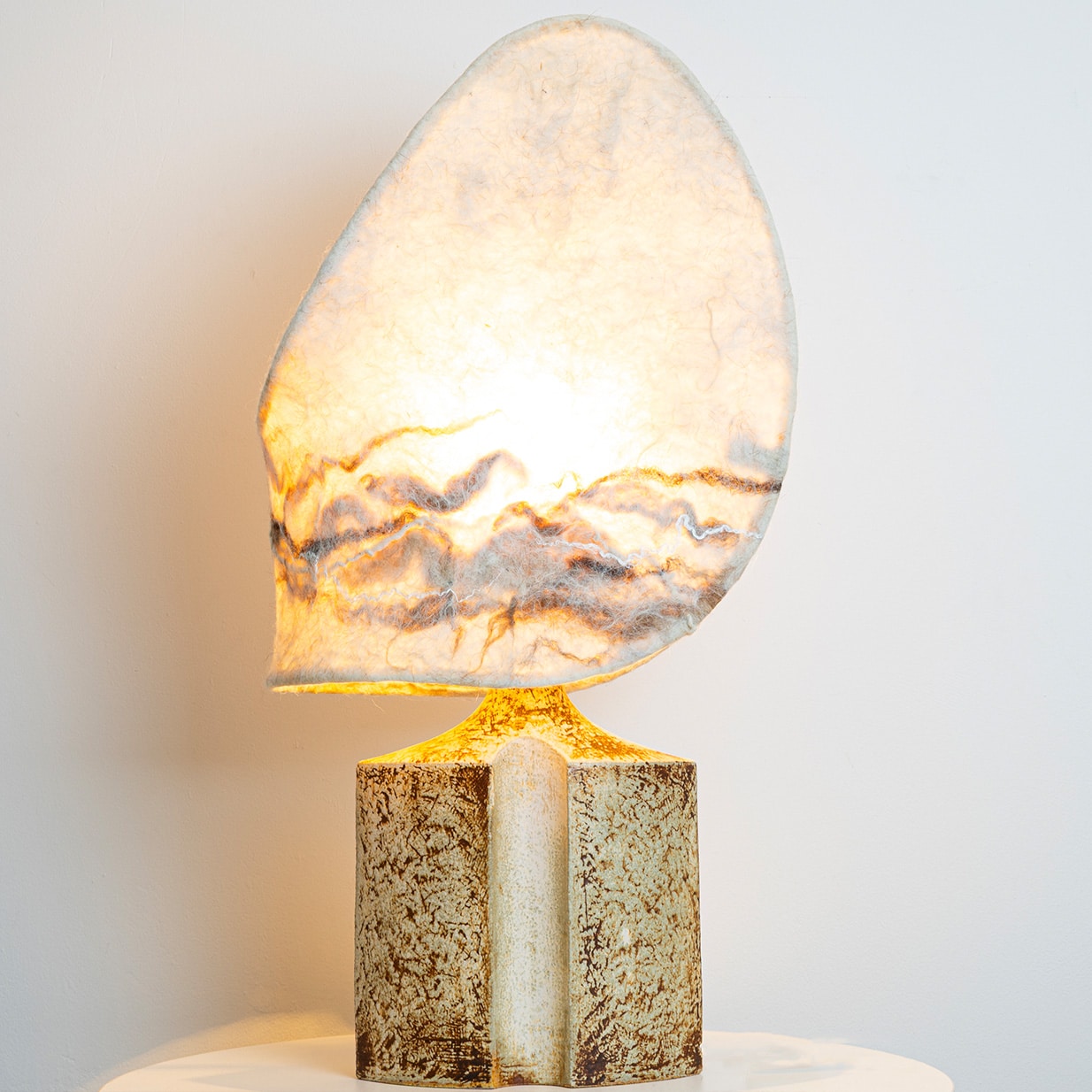 Ceramic Table Lamp for Soholm with Unique New Handmade Felt Shade, Denmark 1960