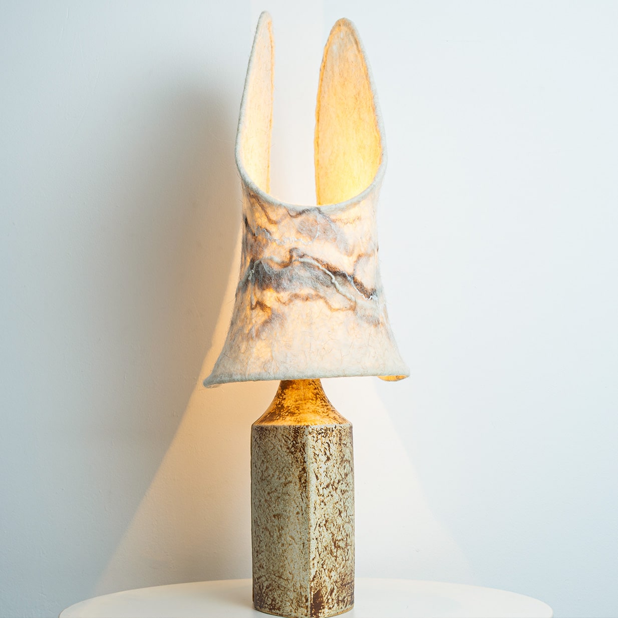 Ceramic Table Lamp for Soholm with Unique New Handmade Felt Shade, Denmark 1960