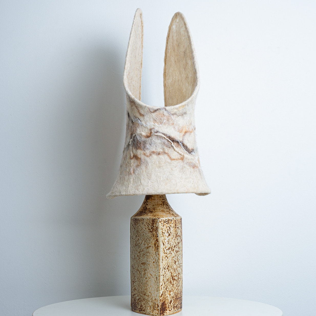 Ceramic Table Lamp for Soholm with Unique New Handmade Felt Shade, Denmark 1960