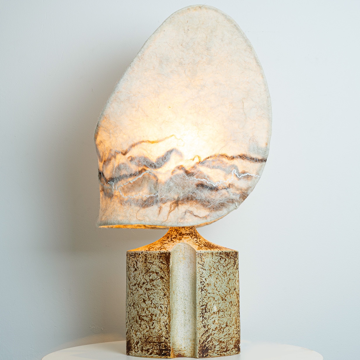 Ceramic Table Lamp for Soholm with Unique New Handmade Felt Shade, Denmark 1960