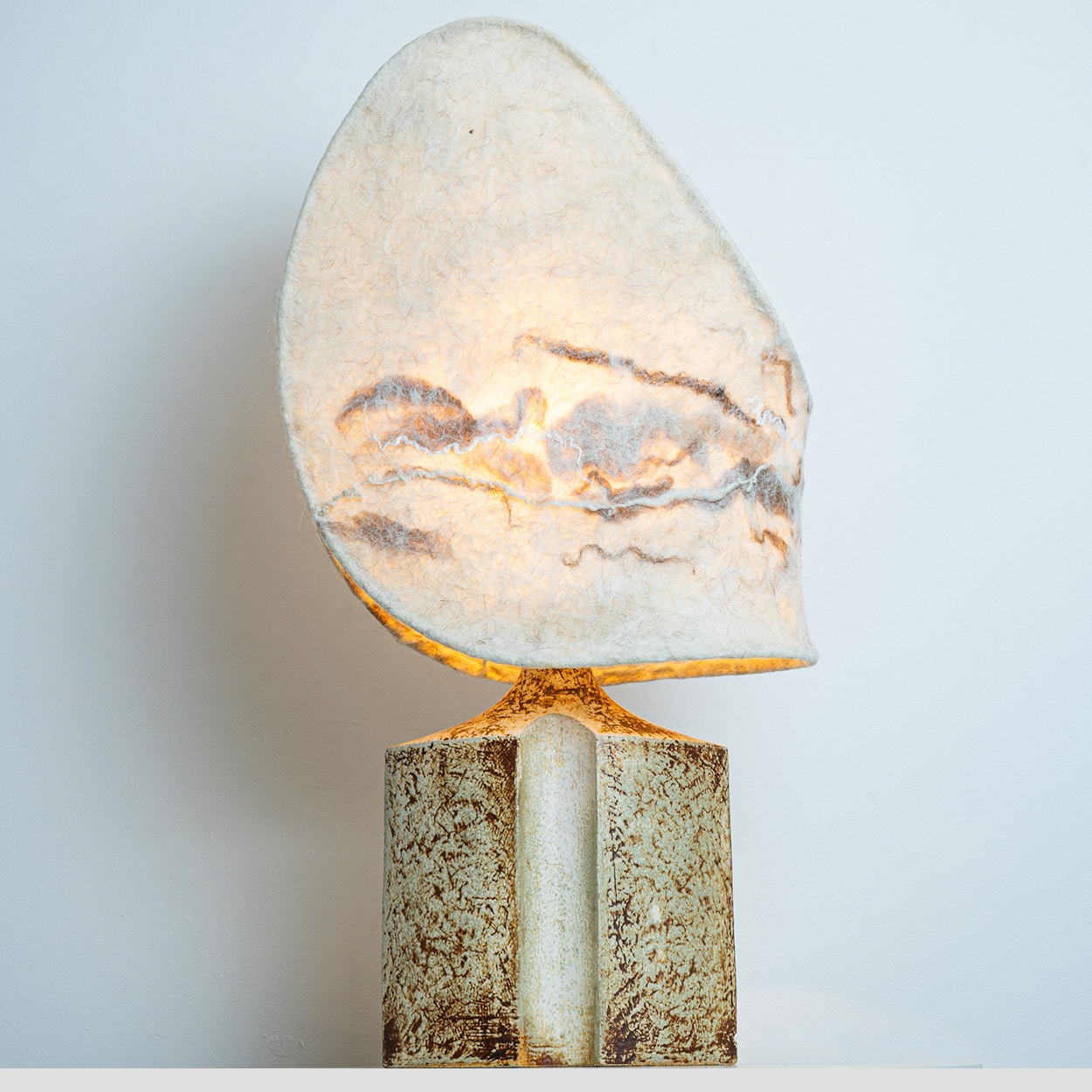 Ceramic Table Lamp for Soholm with Unique New Handmade Felt Shade, Denmark 1960