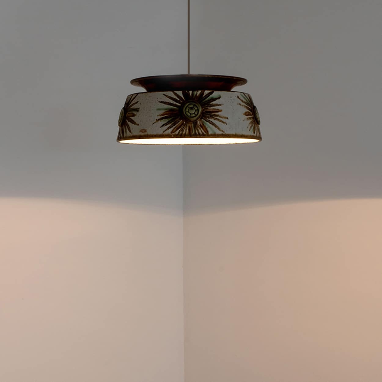 1 of the 2 Axella Ceramic Taupe Green Ceramic Pendant Lights, Denmark, 1970