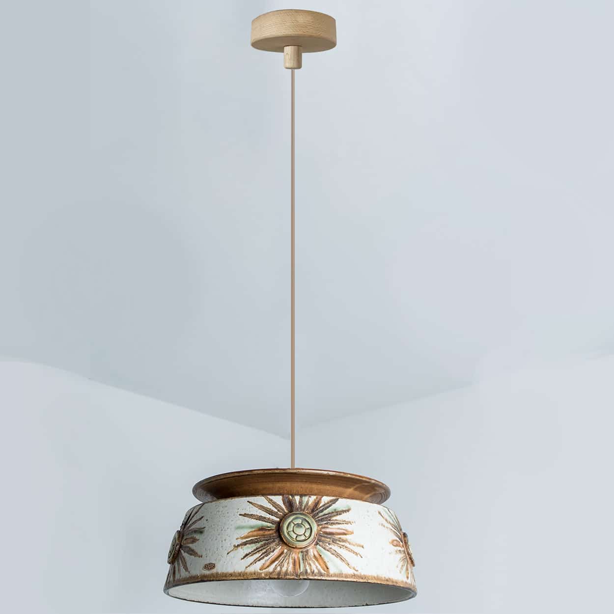 1 of the 2 Axella Ceramic Taupe Green Ceramic Pendant Lights, Denmark, 1970