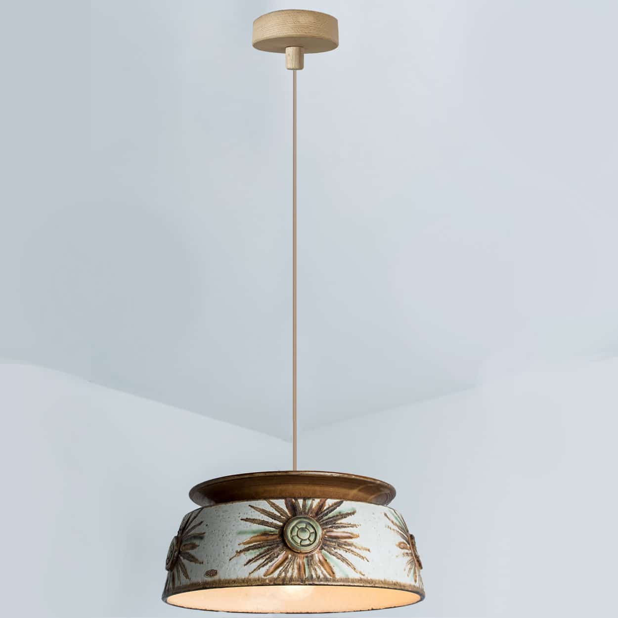1 of the 2 Axella Ceramic Taupe Green Ceramic Pendant Lights, Denmark, 1970