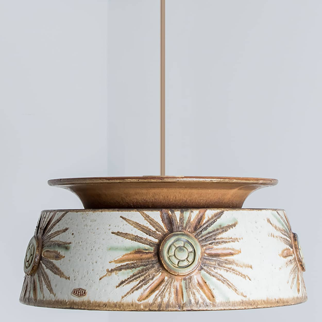 1 of the 2 Axella Ceramic Taupe Green Ceramic Pendant Lights, Denmark, 1970